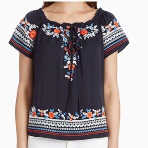 Parker off the shoulder floral embroidered blouse